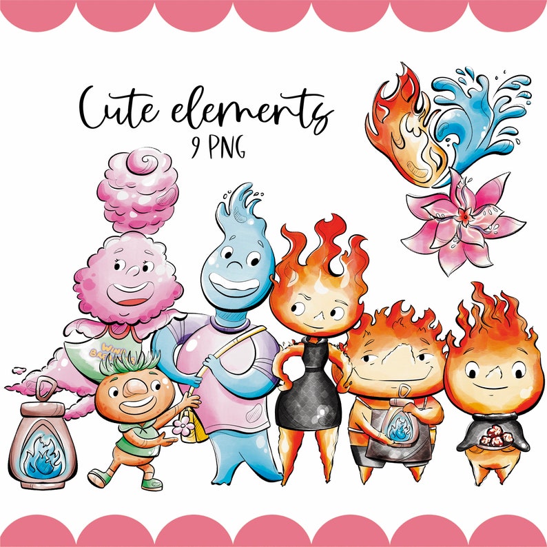 Cute Elements Characters Clipart 300 dpi Digital Illustration Commercial License Air Earth Wind Fire image 1