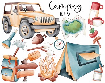 Camping 300dpi Watercolor | Digital Illustration with Commercial License | Nature Nursery | Summer Fun | Birthday Decoration |
