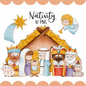 Grafica clipart del presepe | Illustrazione digitale | Licenza commerciale | Sublimazione PNG | Cartoline di Natale