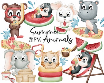 Summer Animals 300dpi Clipart Graphics | Digital Illustration with Commercial License | Nursery | Summer Fun | Decoration |