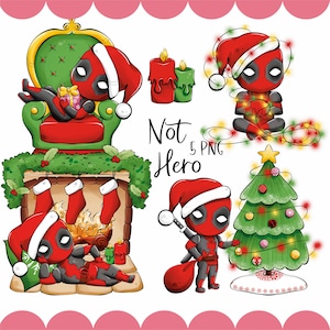 Grafica clipart di Deadpool di Natale | Illustrazione digitale | Scarabocchio | Licenza commerciale | Sublimazione PNG | Cartoline di Natale