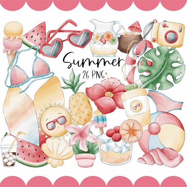 Warm Summer Clipart | 300 dpi Digital Png | Cute Watercolor Drawing | Birthday Decoration | PNG/SVG files