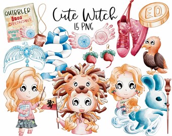 Cute Witch Character Clipart | 300 dpi Digital Illustration | Doodle | Commercial License | Magic | Witch | Castle |