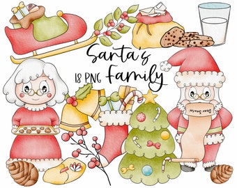 Santa's Family Clipart Graphics | Digital Illustration | Doodle | Commercial License | Sublimation PNG | Christmas Cards
