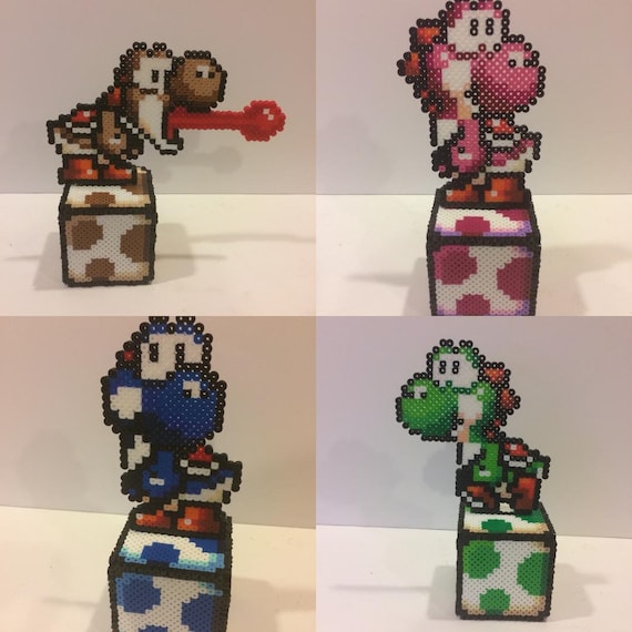 SNES Bead Sprite Standup Pixel Art Yoshi 3D Perler Bead Figure Retro Super Mario World Yoshi/'s Island Inspired Video Game