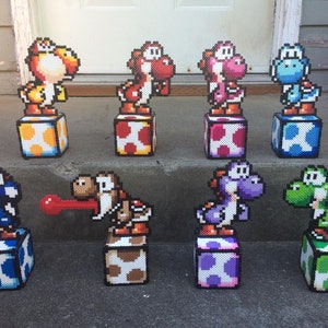 Super Mario World 2 Yoshi’s Island - Pixel Bead Yoshi avec bloc d’oeufs 3D