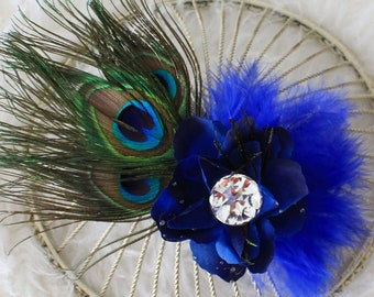 Peacock Feather Hair Clip: Maternity Blue Flower Fascinator