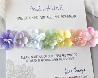 Cinta para el pelo con flores de arcoíris pastel para bebé: accesorio para fotografía de recién nacidos