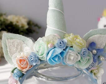 Unicorn Flower Crown: Pastel Headband, First Birthday Prop  display picture 3