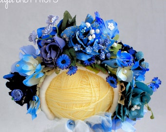 Florale Mütze, Neugeborenen blaue Blumen Mütze, Baby Fotografie Prop, Floral Bonnet, Baby Prop, Baby Mütze, dunkelblaue Blumen Mütze, NB bereit zu versenden