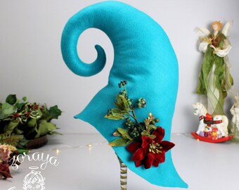 Blue Elf Gnome Hat: Handmade Felt Costume Hat with Flowers