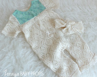 Cream Baby Props,Fancy Romper Open Back Romper w Feathers Onesie Sitters Overall Photography Props Ostrich Lace Romper Sitters Outfit