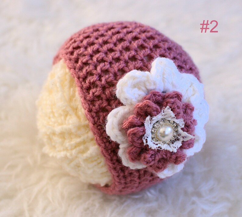 Girls Hat Beanies Dusty Rose Hat Photo Prop Baby Hat Newborn Props Spring Props Crocheted Hat Rouge Hat with Flower Skull Cap