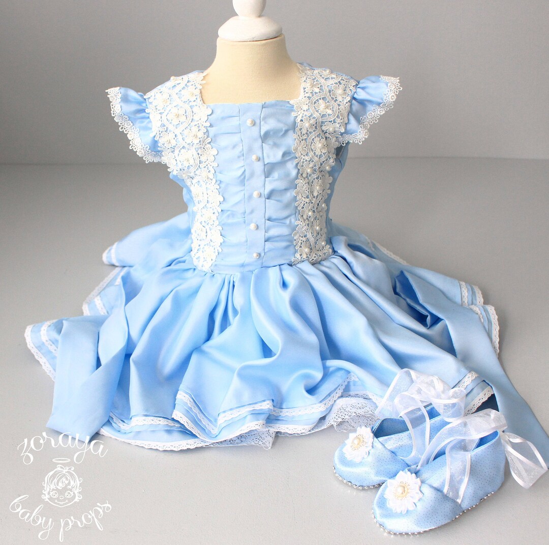 Baby Girl Dress Blue & White Satin Dress Formal Dress Etsy Canada