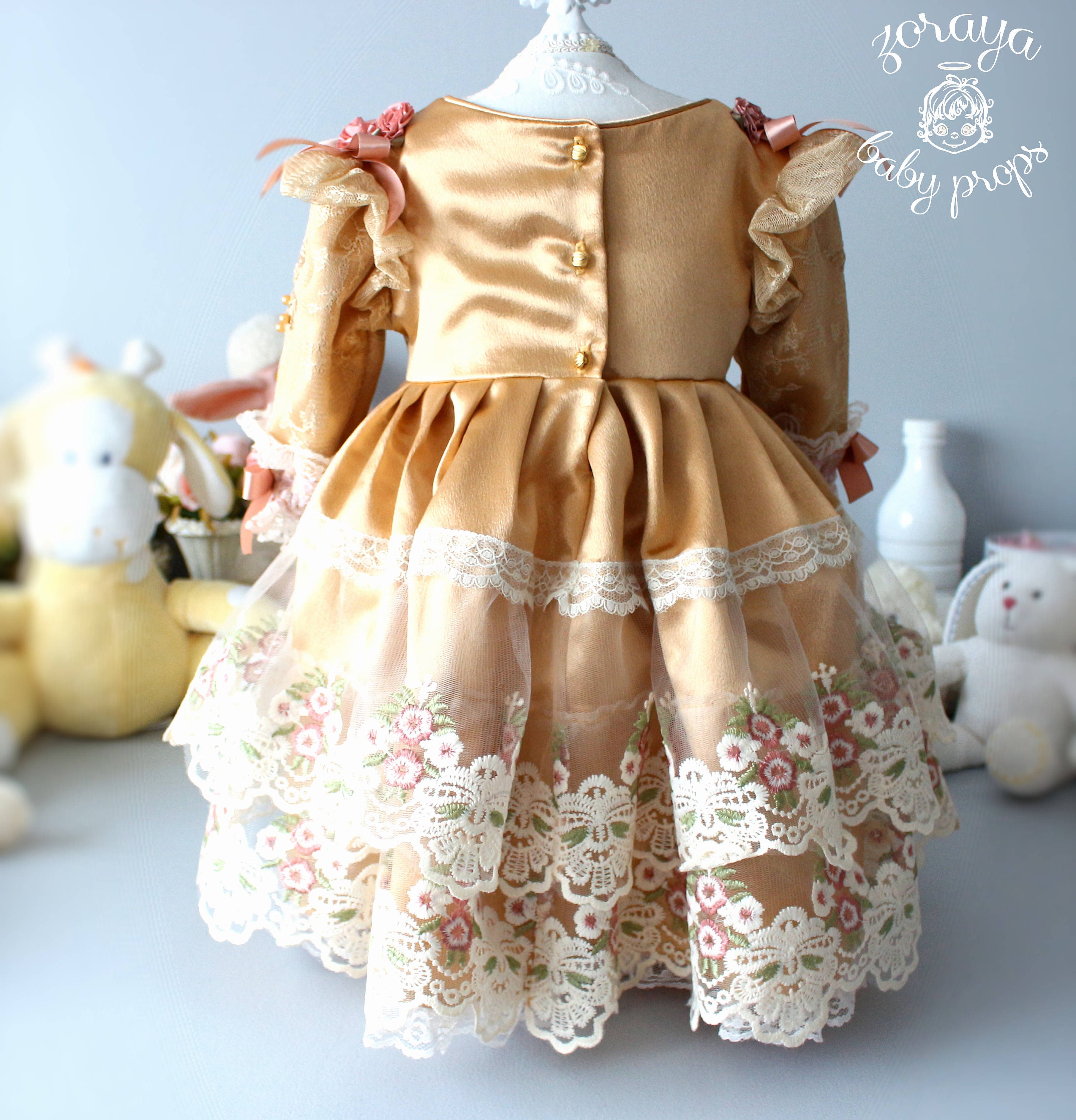 Luxurious Gold Dress Baby Girl Dress Satin & Lace Princess Etsy