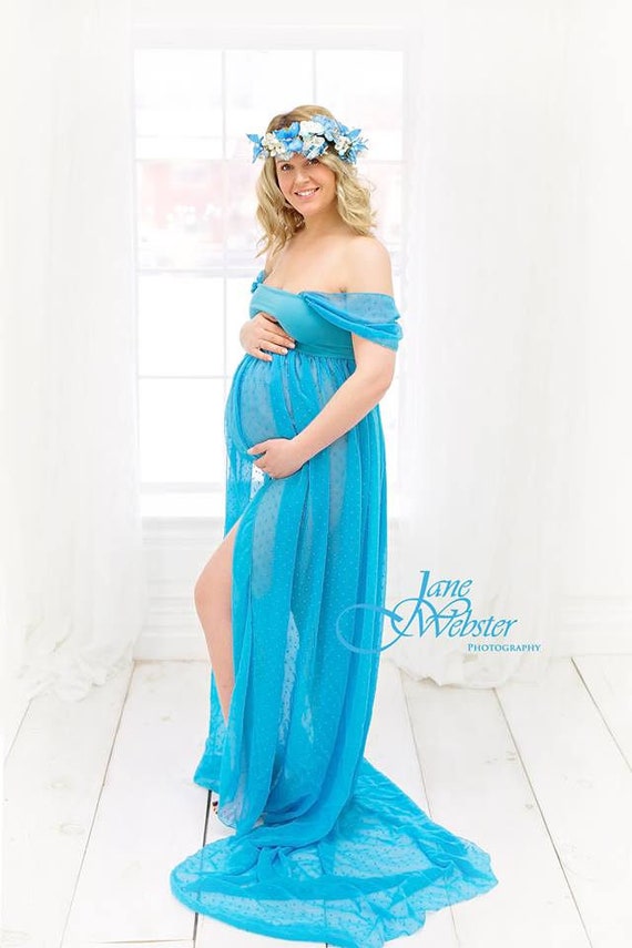 Extra Puffy Blue Ruffles Pregnant Long Robes Front Open Lush Ruffled Tulle Maternity  Gowns Women For Photo Shoot Custom Made - AliExpress