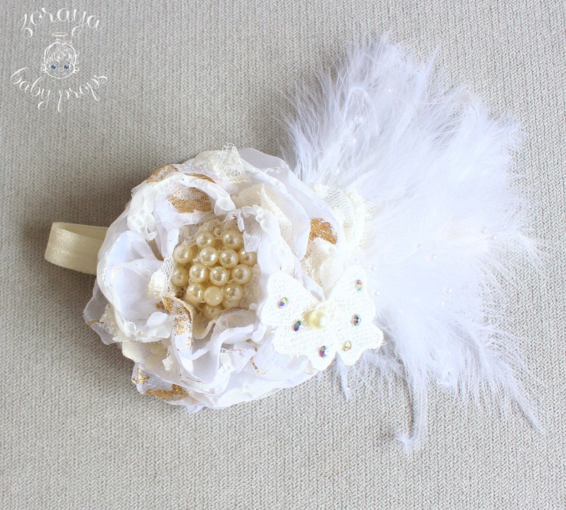 Cream Baby Props,Fancy Romper Open Back Romper w Feathers Onesie Sitters Overall Photography Props Ostrich Lace Romper Sitters Outfit