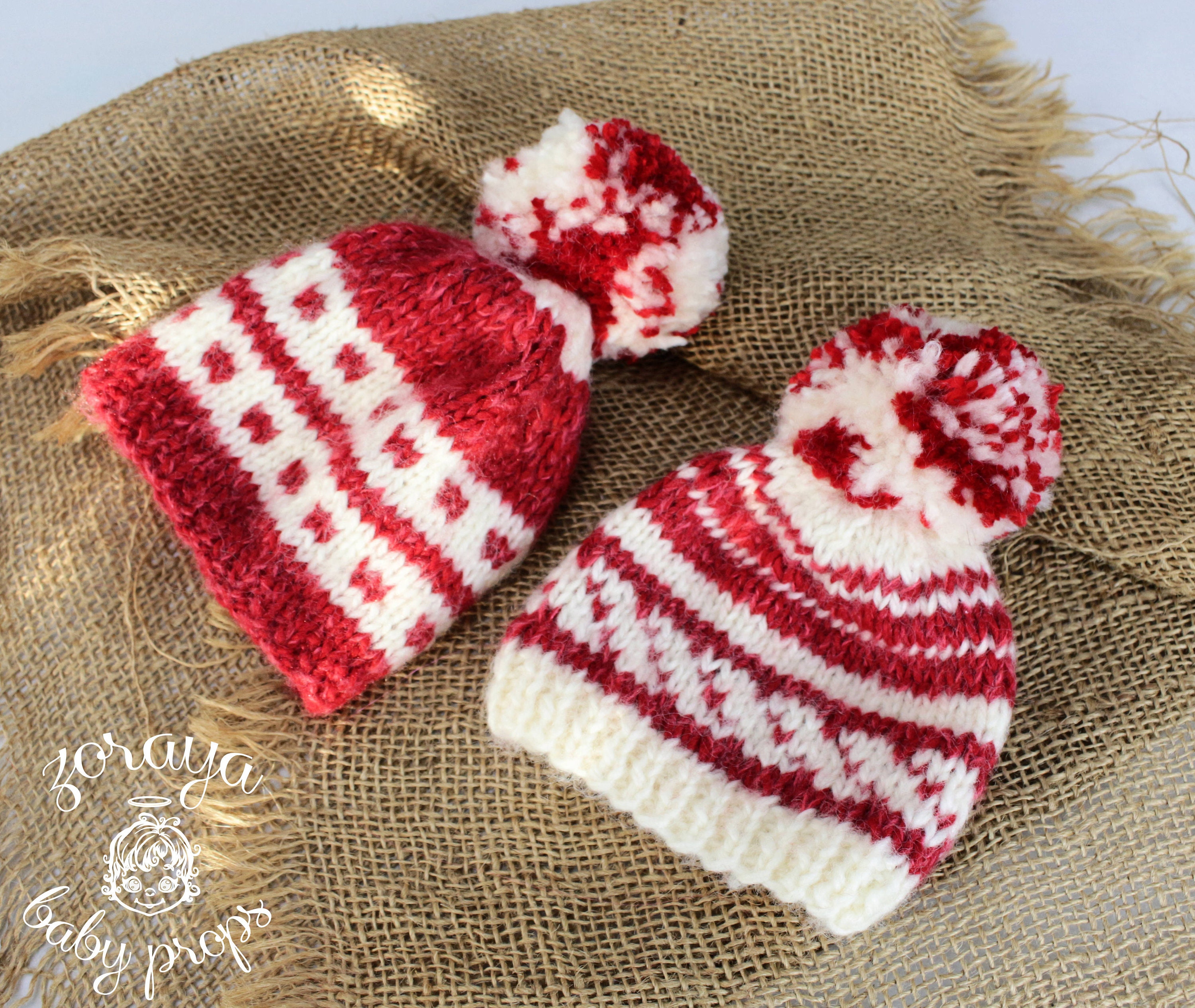 NWT Mimi Went Bonkers Handmade Knit Red White Holiday Winter Beanie Hats 3 Pack Children main image 4
