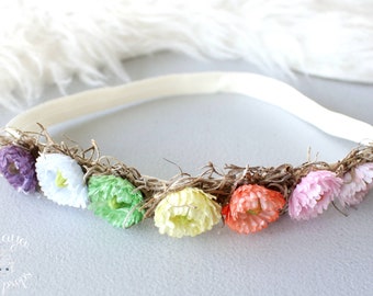 Cinta para el pelo con flores de arcoíris pastel para bebé: accesorio para fotografía de recién nacidos