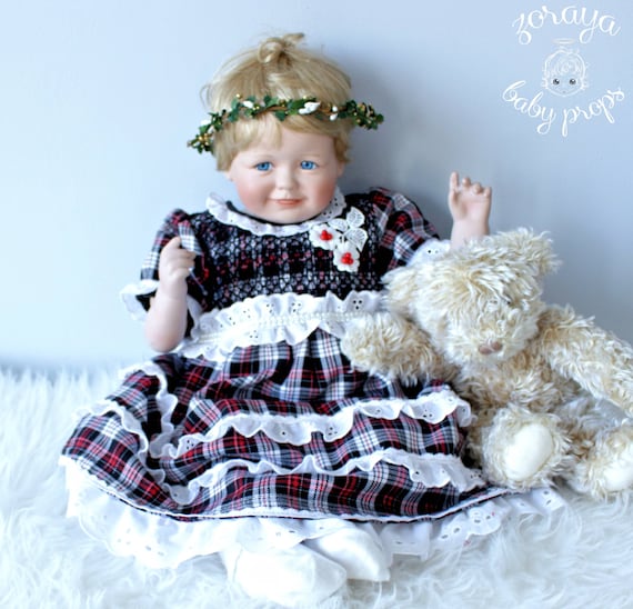 Vintage Christmas Baby Dress: Red Black Checker Smocked Holiday Outfit, Crown, 6mo