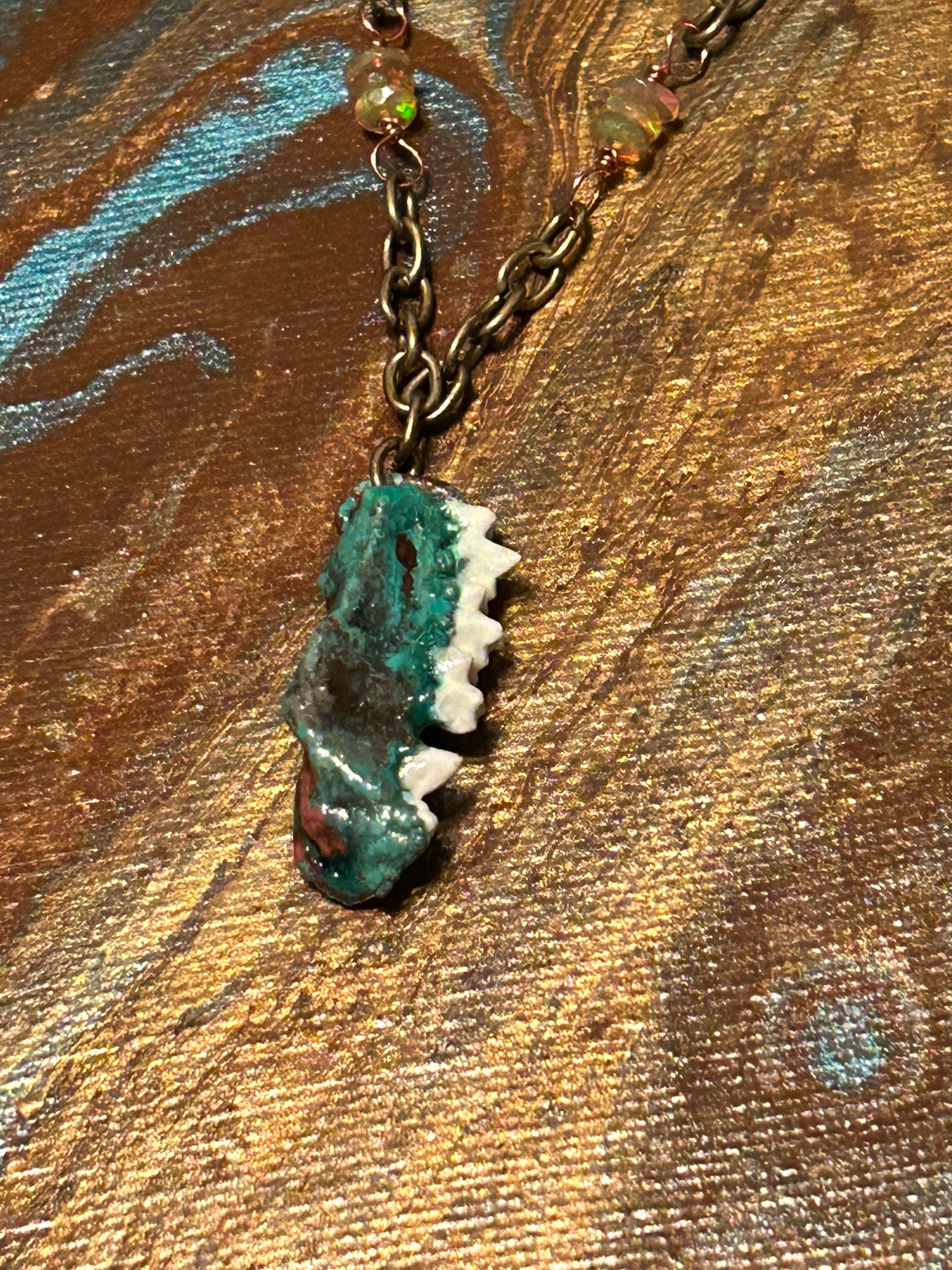 Copper Racoon Copper Electroformed Raccoon Mandible and Opal Necklace - Etsy