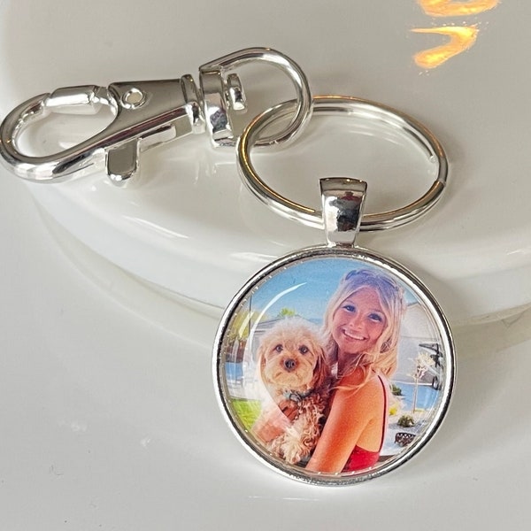Keychain for boyfriend you and your dog Photo Keychain - Pet picture keyring - Choose Large 2 inch keyring medium 1.5 inch or small 1 inch