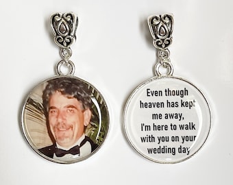 Large 1” Bridal Bouquet photo charm with poem on the back Wedding Bouquet Memorial picture Charm of Dad or Mom Bridal Shower Gift
