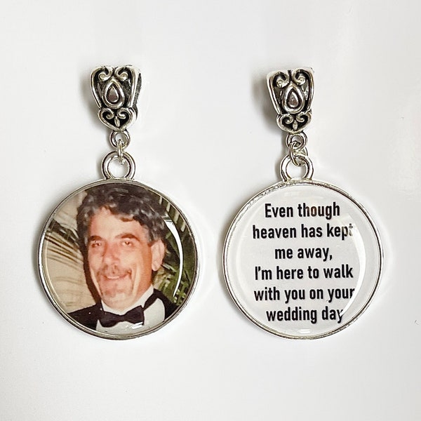 Large 1” Bridal Bouquet photo charm with poem on the back Wedding Bouquet Memorial picture Charm of Dad or Mom Bridal Shower Gift