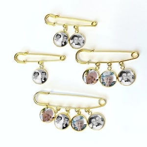 Groom Memorial Photo Lapel Pin in Gold custom memorial photo Boutonniere Lapel Pin Brooch for 1, 2, 3 or 4 charms with pictures