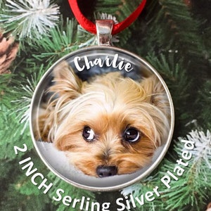 Dog Ornament Personalized- Dog Photo Large Christmas Ornament - Sterling Silver plated -Personalized with name Dog - gift for daughter