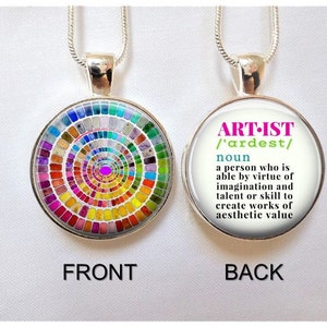 Artist Necklace- Watercolor Palette necklace - Artist Create pendant -Gift for Artist - Artist definition Pendant -2 sided silver or bronze