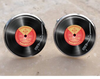 Select Gifts Cuff Links Record Player Music Themed Engraved Personalised Box