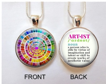 Artist Necklace- Watercolor Palette necklace - Artist Create pendant -Gift for Artist - Artist definition Pendant -2 sided silver or bronze