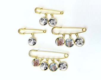 Groom Memorial Photo Lapel Pin in Gold custom memorial photo Boutonniere Lapel Pin Brooch for 1, 2, 3 or 4 charms with pictures