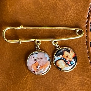 Gold Memorial Photo Lapel Pin Gift for groom from bride custom memorial photo Boutonniere Lapel Pin Brooch for a photo and a message or poem