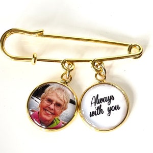 Gold Memorial Photo Lapel Pin Gift for groom from bride custom memorial photo Boutonniere Lapel Pin Brooch for a photo and a message or poem