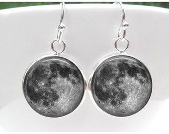 Full Moon Earrings -Astrology Earrings - Galaxy Earrings -Space Earrings- Astronaut Science Earrings Astronomer Gift - Sterling Silver Posts