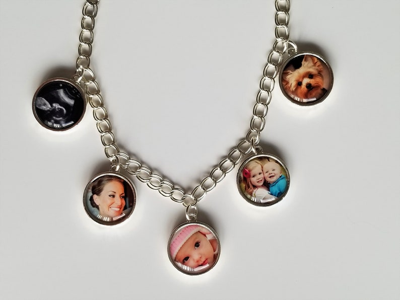 Mom Gift Photo Bracelet Charms with 5 charms single or double sided for 5 or 10 pictures
