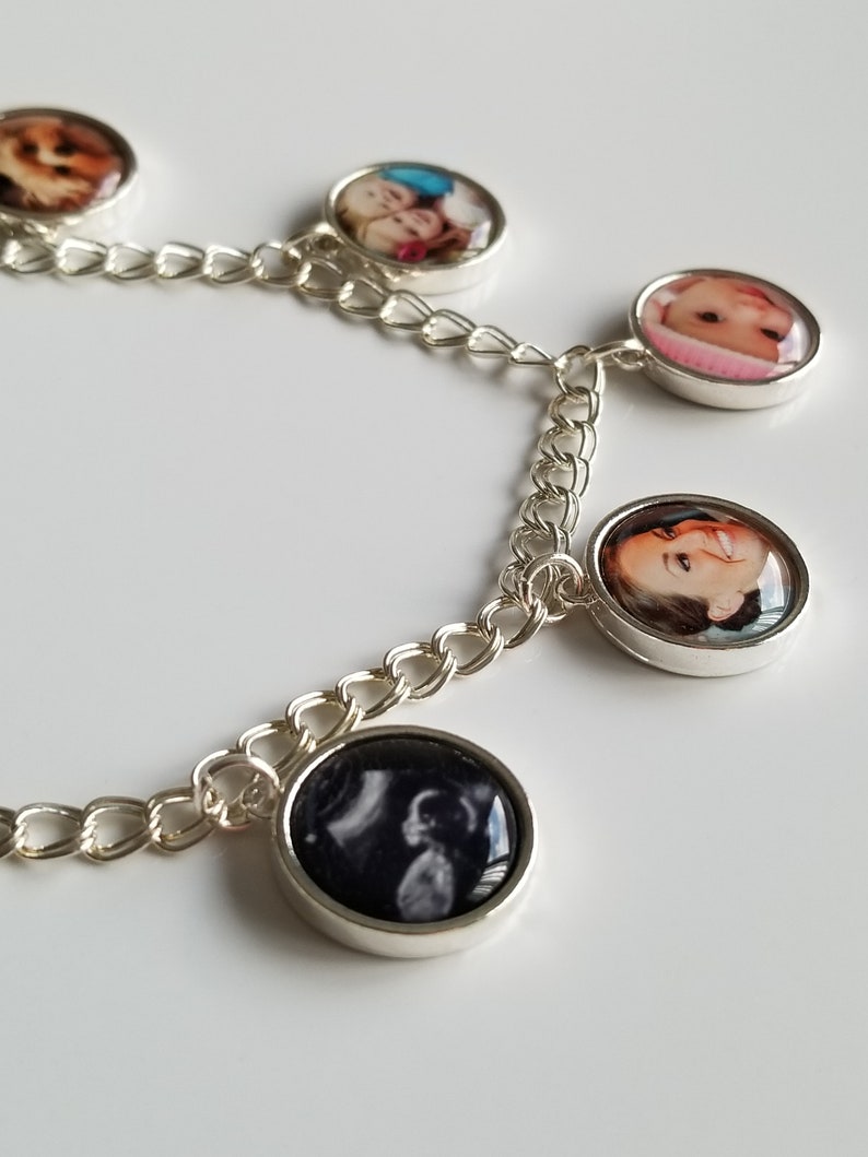 Mom Gift Photo Bracelet Charms with 5 charms single or double sided for 5 or 10 pictures