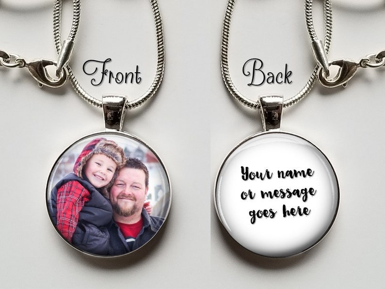 Picture Necklace Pendant - Personalized Photo Necklace- Custom Picture Keychain - Double sided your own personalized words on the back 