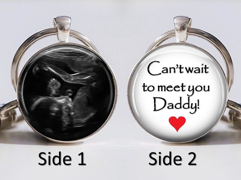 Custom personalized name words Ultrasound Sonogram double sided Silver Keyring Babys name on back with heart Ultrasound Keychain