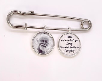 Memorial Brooch with 1 photo charm and 1 text charm Lapel Pin with picture and personalized message