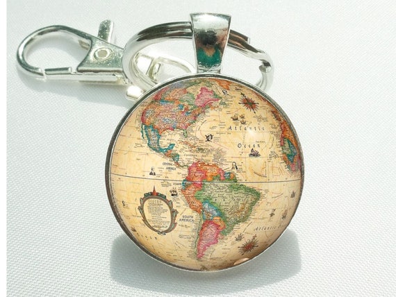 Globe Keychain Gift For World Traveler Vintage Colorful Etsy