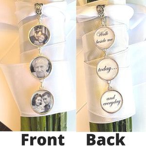Bridal Bouquet photo Charm dangle set words on back double sided Wedding Bouquet Memory multiple picture Charm Bridal Shower Gift image 2