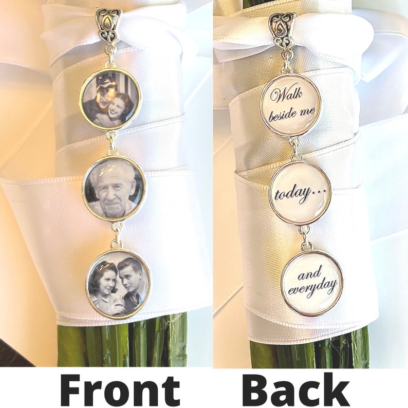 Bridal Bouquet photo Charm dangle set words on back double sided Wedding Bouquet Memory multiple picture Charm Bridal Shower Gift image 2