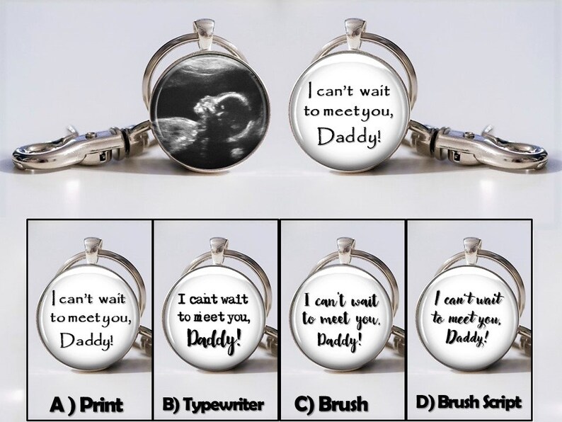 Custom personalized name words Ultrasound Sonogram double sided Silver Keyring Babys name on back with heart Ultrasound Keychain