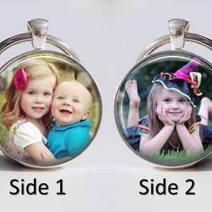 Photo Keychain Custom Children Dog Pet Photo Keyring - Double Sided Photo Keychain Silver or Bronze -gift for Dad grandpa