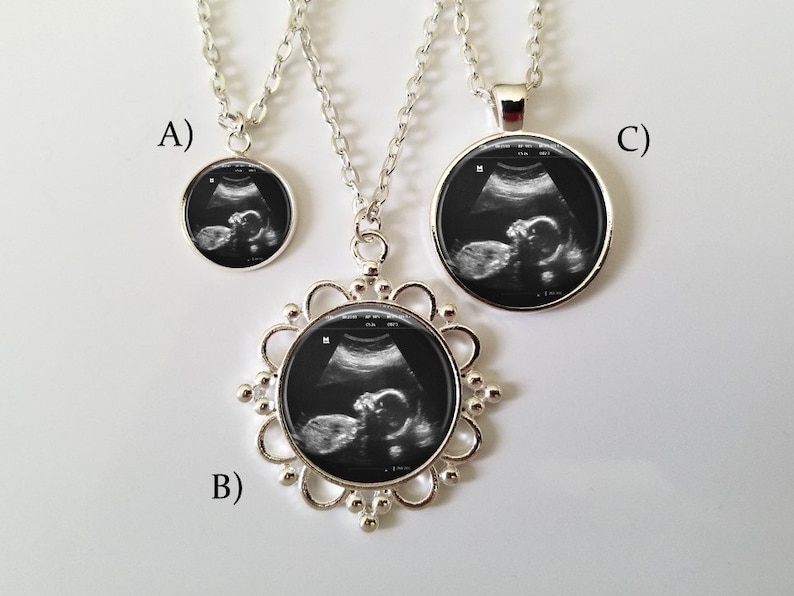 Ultrasound Charm Necklace Custom Sonogram Pendant Ultrasound necklace Big sister gift Sterling Silver Plated Choose from 3 sizes image 1