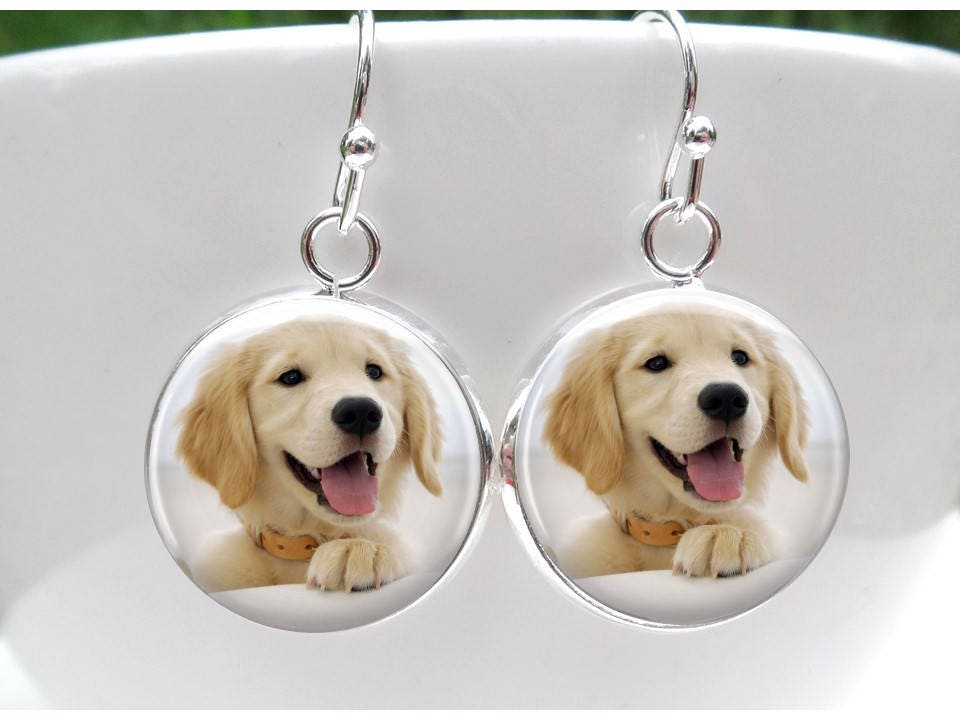 Set of Earrings and Bracelet Golden Retriever Art Dog Ltd Handmade Photo Jewelry 