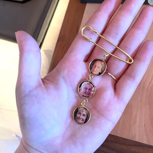 Gold Bridal Bouquet Charm dangle set with 1,2,3,4 5 photo charms on gold pin - Gold Wedding Bouquet Memory picture Charms Bridal Shower Gift image 7